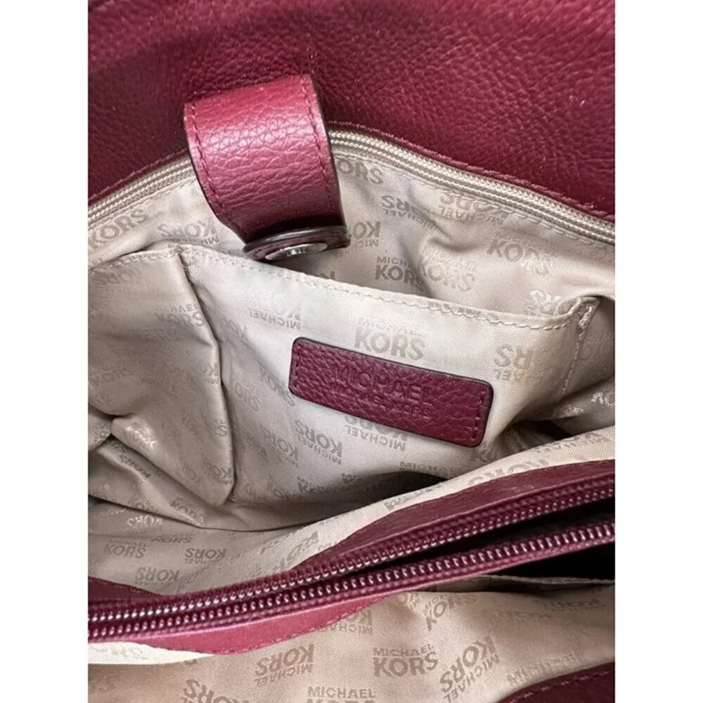 Michael Kors Red Oxblood Maroon Pebbled Leather Hamilton Shoulder Purse